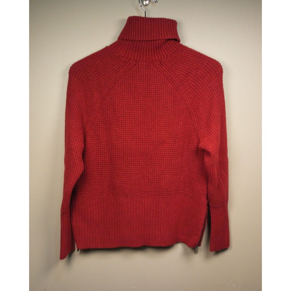 L.L.Bean SuperSoft Waffle Turtleneck Sweater Women M Petite Rustic Red Side Zip - Picture 3 of 11
